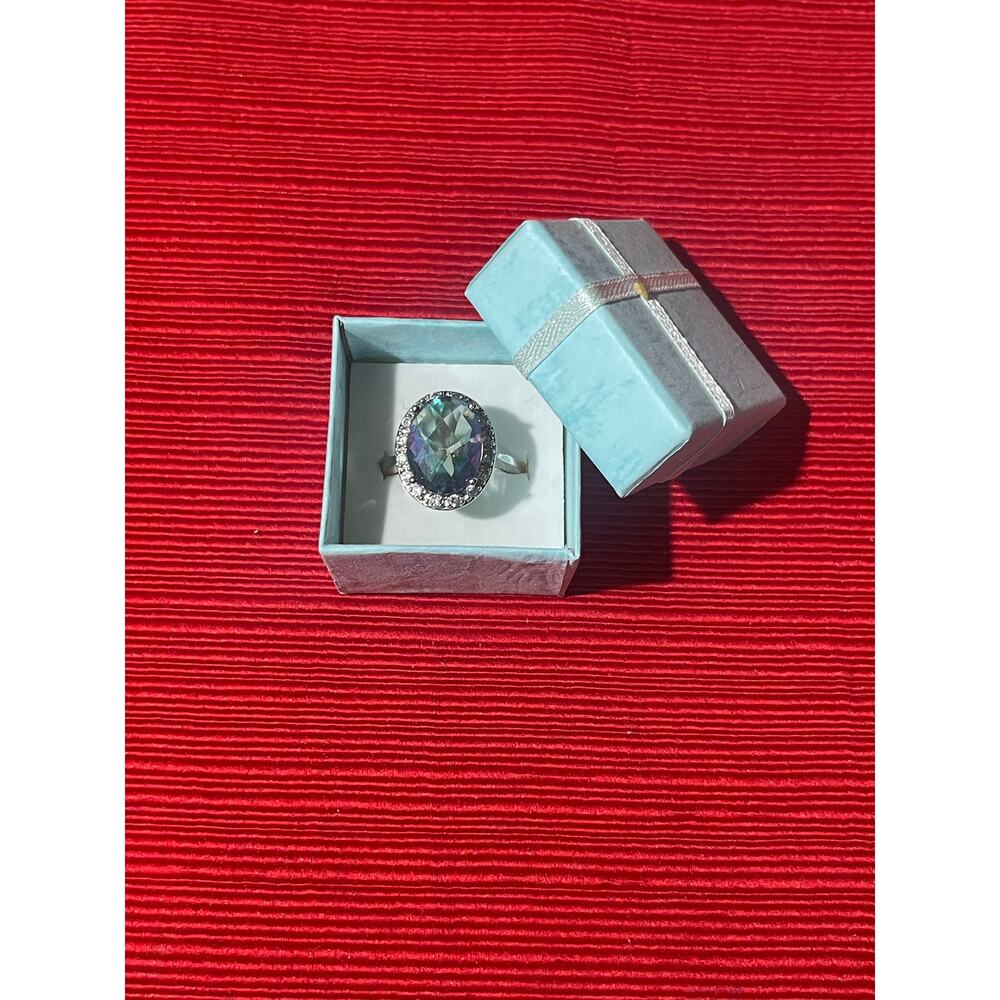 Vintage‎ Blue Topaz Silver Ring Center Blue Topaz Gemstone size 9.5 - Picture 2 of 9